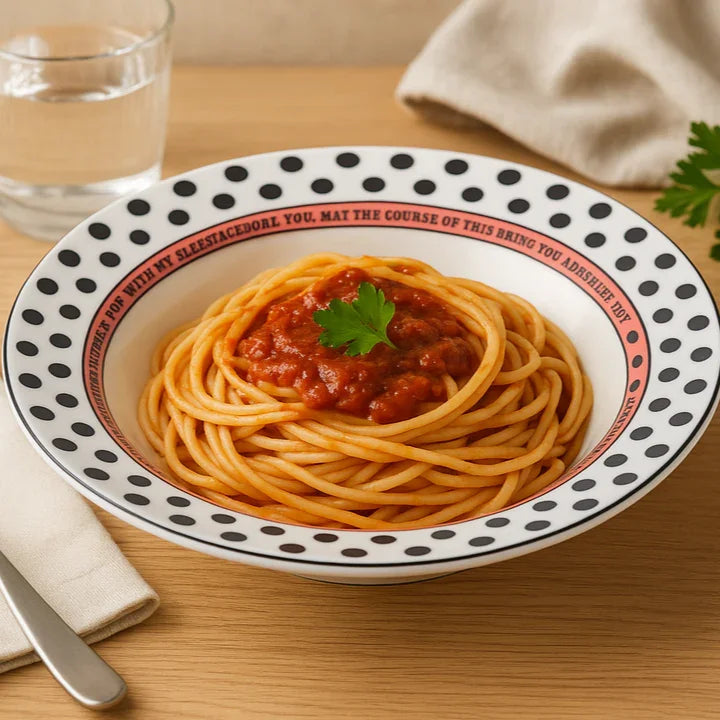 Polka Dot Ceramic Pasta Bowl – White with Black Dots