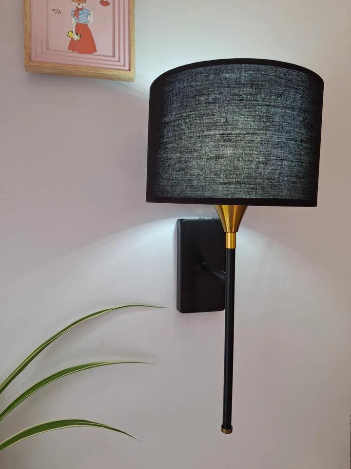 Drum Black Cotton Shade With Metal Base Plate Wall Light