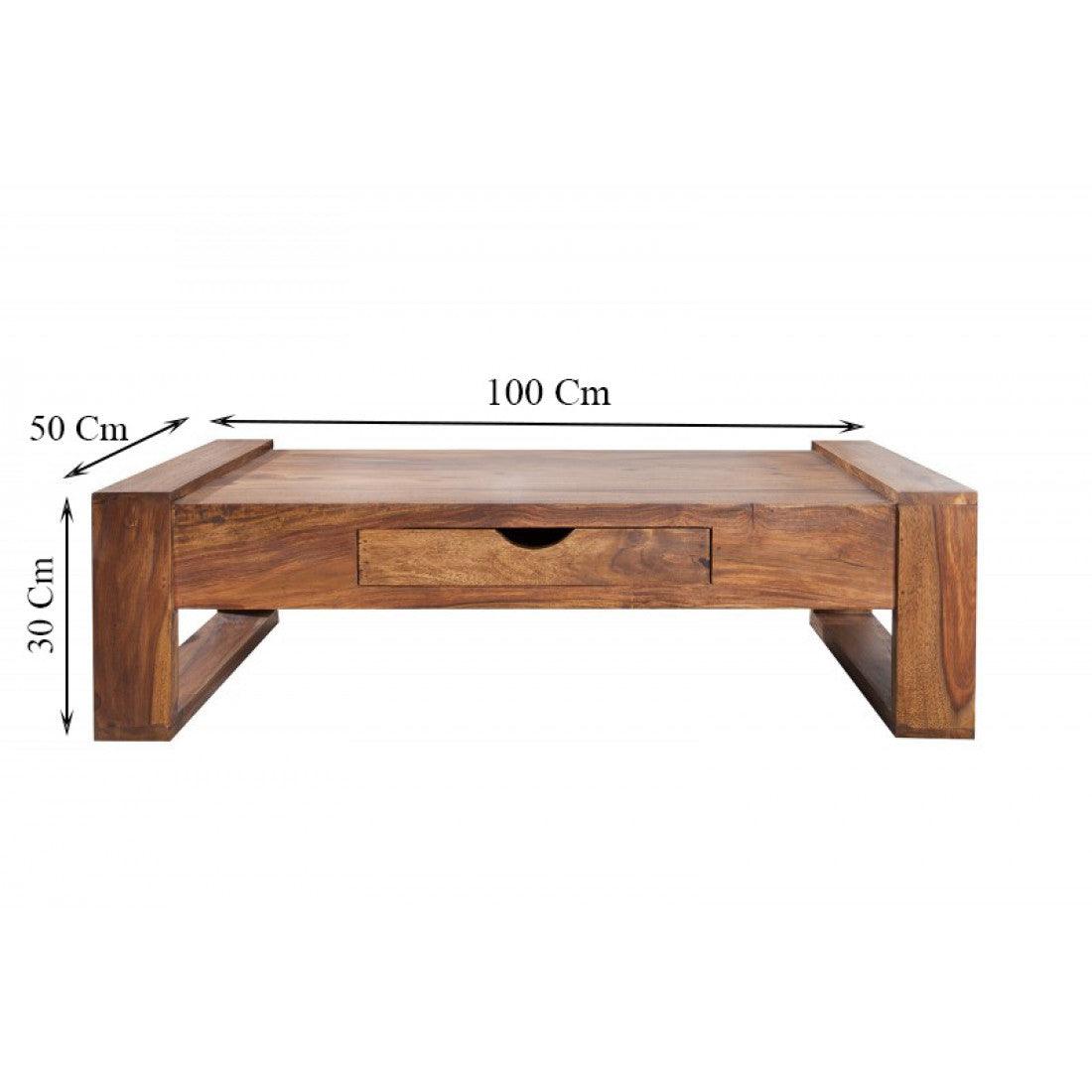 Riverton Solid Sheesham Wood Coffee Table With Drawer In Honey Finish