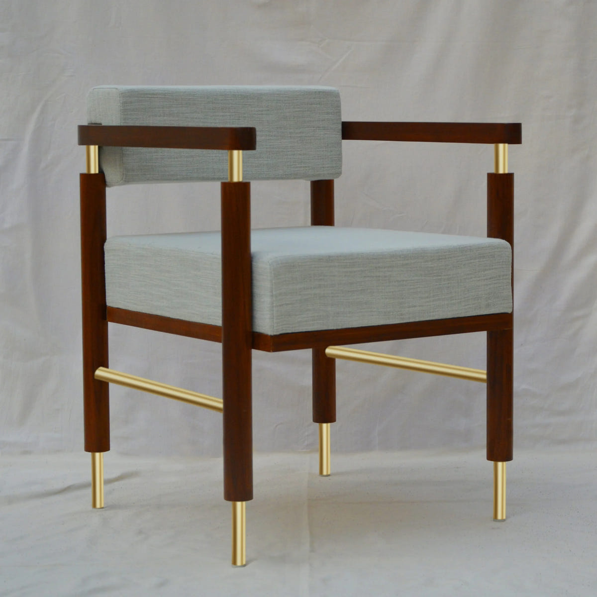 Loaf Solid Wood Arm Chair | Designer Lounge Chair with Brass Accents for Living & Dining Room
