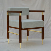 Loaf Solid Wood Arm Chair | Designer Lounge Chair with Brass Accents for Living & Dining Room