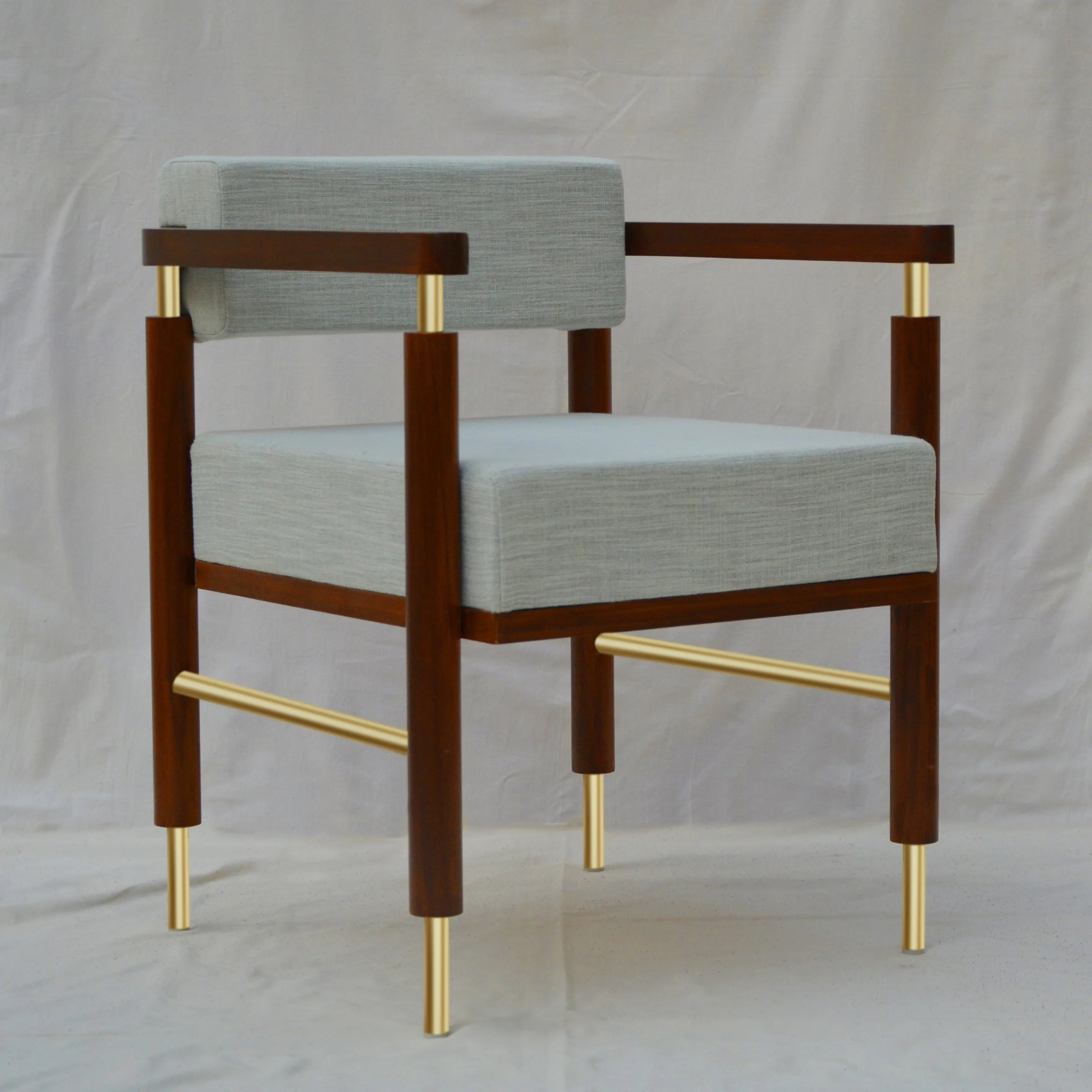 Loaf Solid Wood Arm Chair | Designer Lounge Chair with Brass Accents for Living & Dining Room