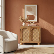 Nordic Rattan Cabinet | Wooden Storage Cabinet with Cane Doors (Mango Wood Sideboard)