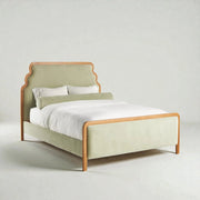 Pinaca Solid Teak Wood And Fabric Upholstery King Size Bed