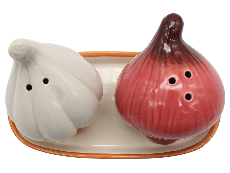 Onion And Garlic Salt & Pepper Set With Tray