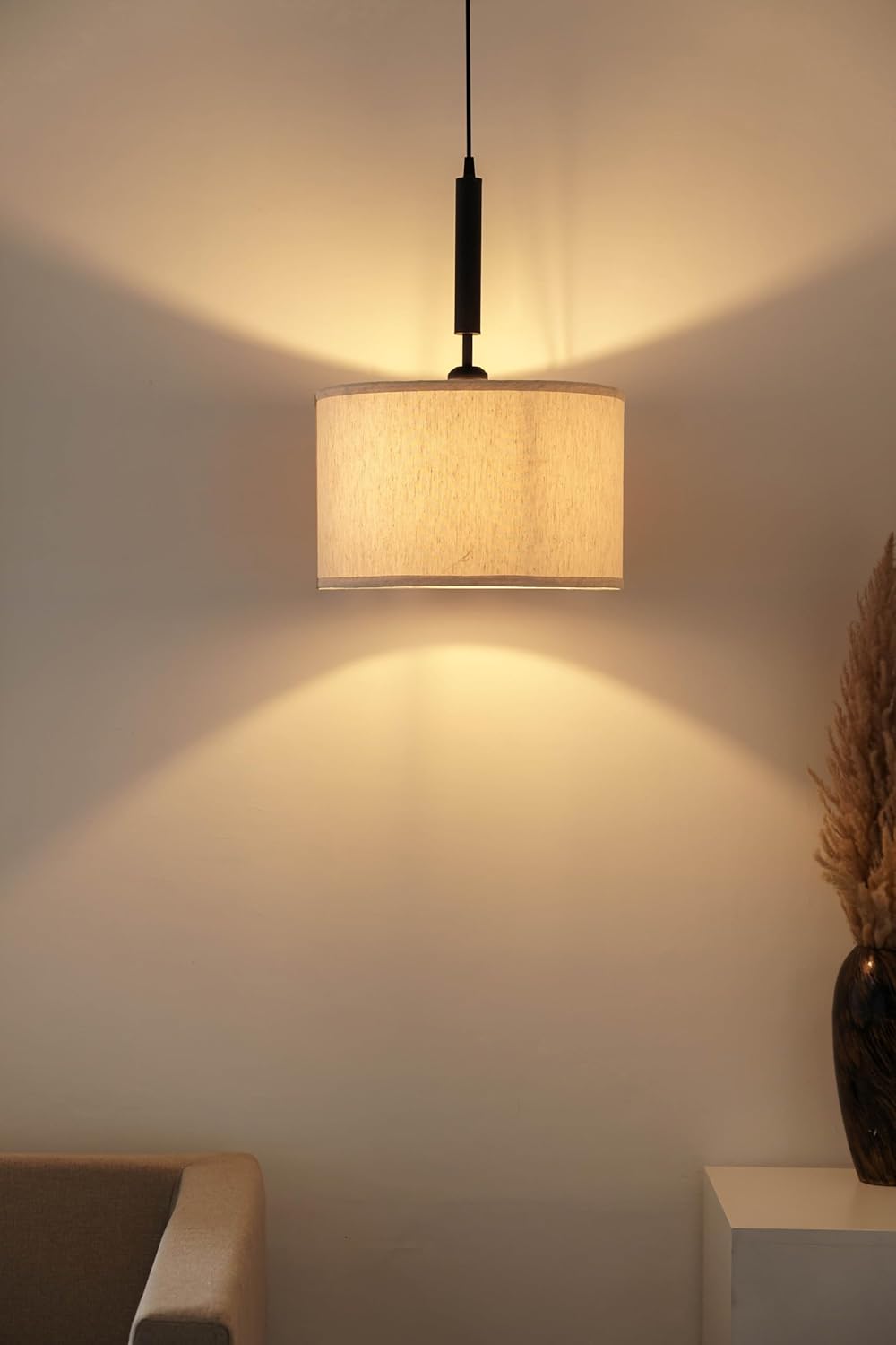 Brass Antique Cotton Fabric Lamp Shade 14" Diameter Hanging Lamps for Living Room, Bedroom, Restaurant, Cafe