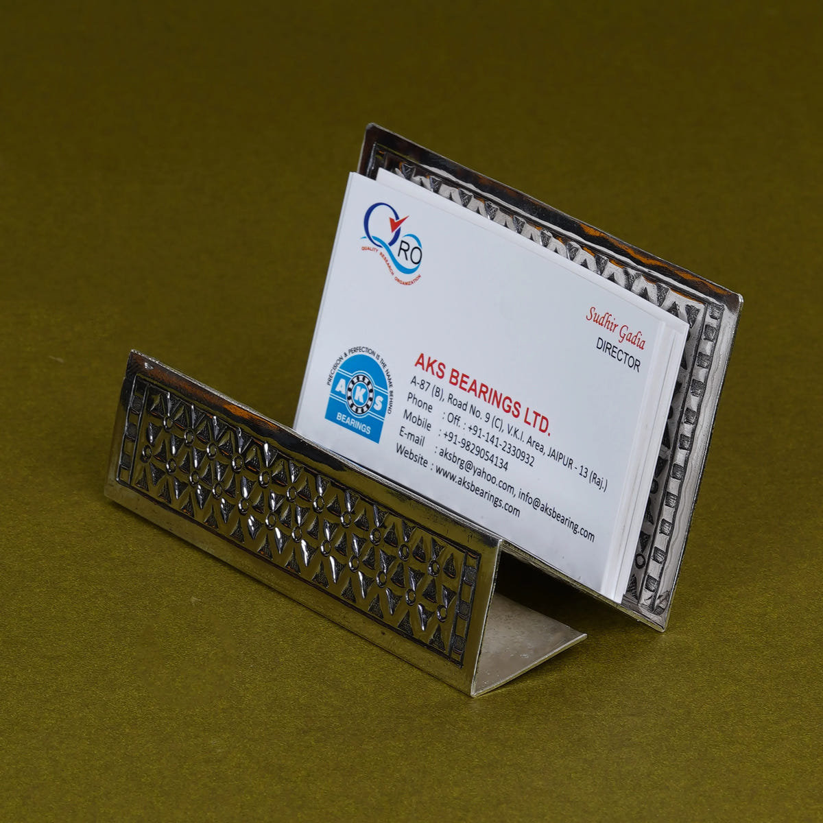 Silver Plated Brass Geometric Visiting Card Holder