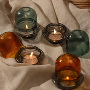 Muun Dome Tealight Holder | Borosilicate Glass Candle Holder Set in Amber & Teal Color - Set of 2