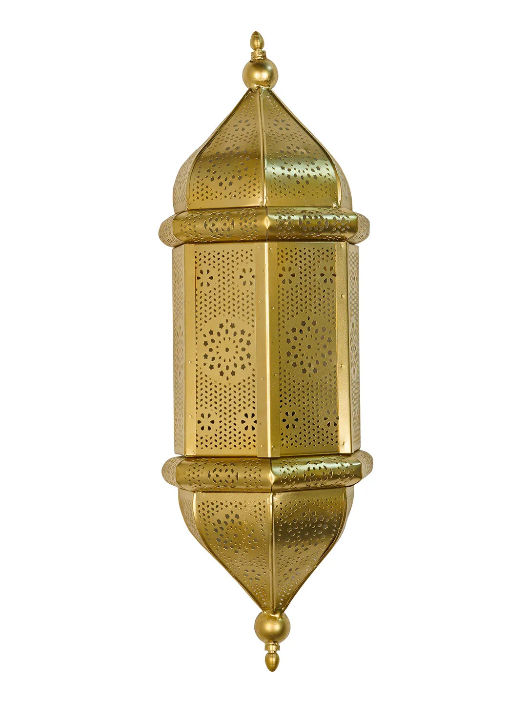 20-Inch Moroccan Gold Jali Wall Sconce | Ornate Arabic Steel Vertical Light Fixture