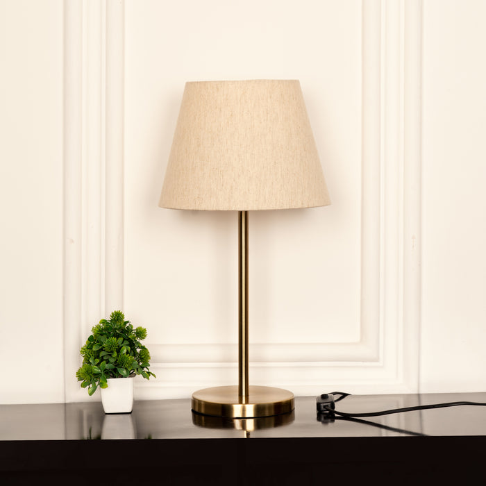 Table Lamp Antique Brass Finish 19 inches Height with 10" Bottom Diamater Off White Tapered Lampshade