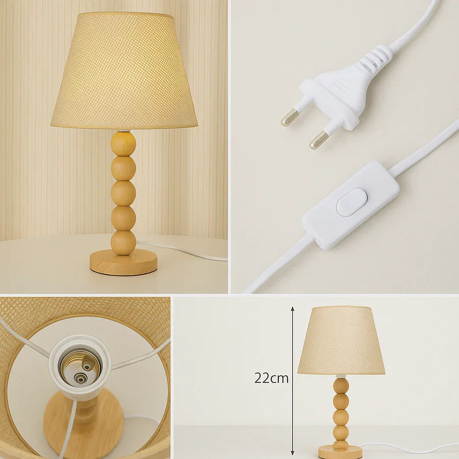 Wooden Table Lamp with Woven Fabric Shade | Bedside & Living Room Light