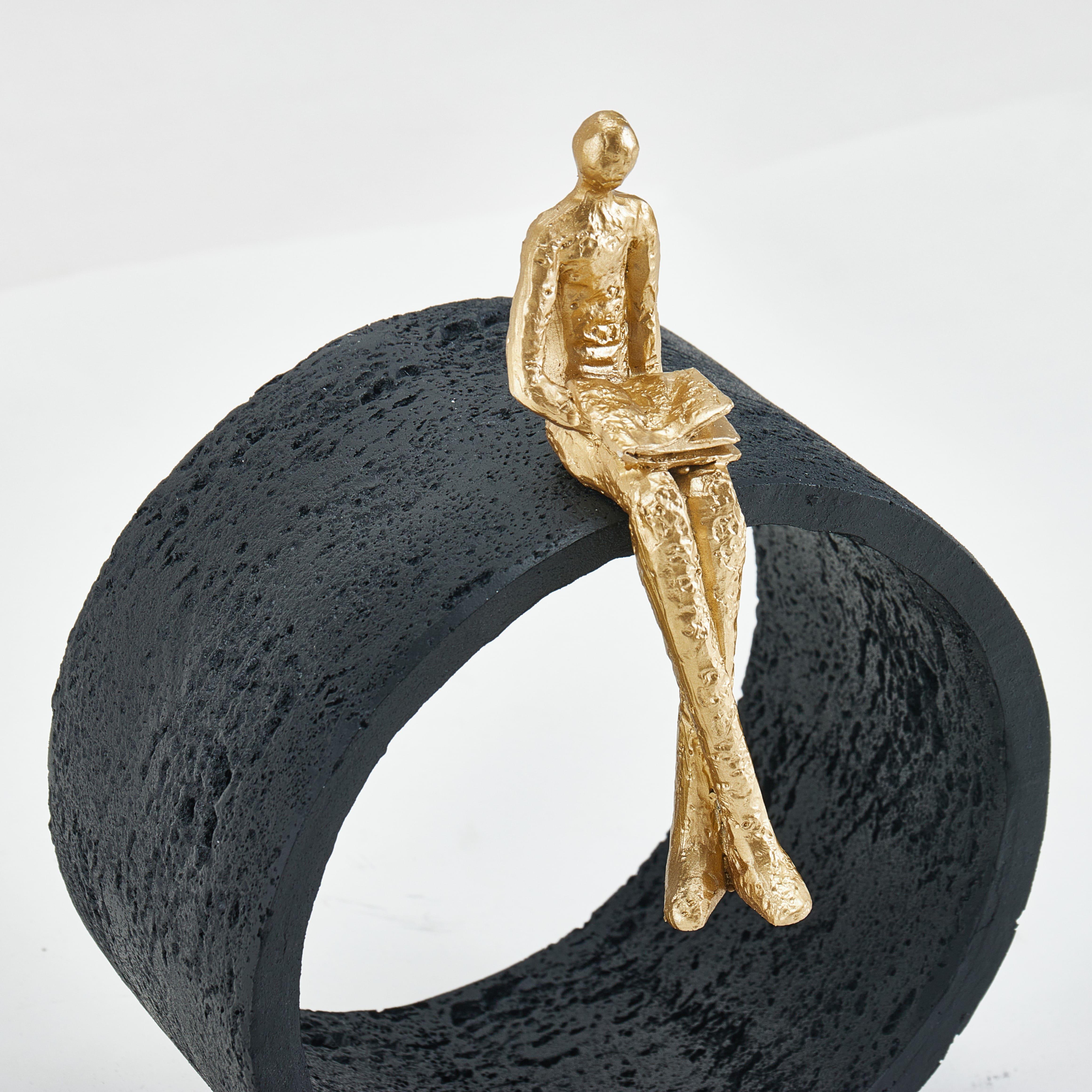 The Sitting Man Resin Sculpture for Home Decor | Black & Gold Accent Showpiece