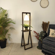 Euphoria Wooden Floor Lamp with Brown Base and Beige Fabric Lampshade