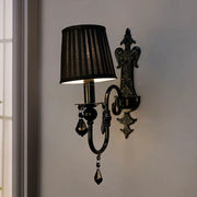 Black Crystal Wall Sconce with Pleated Black Shades