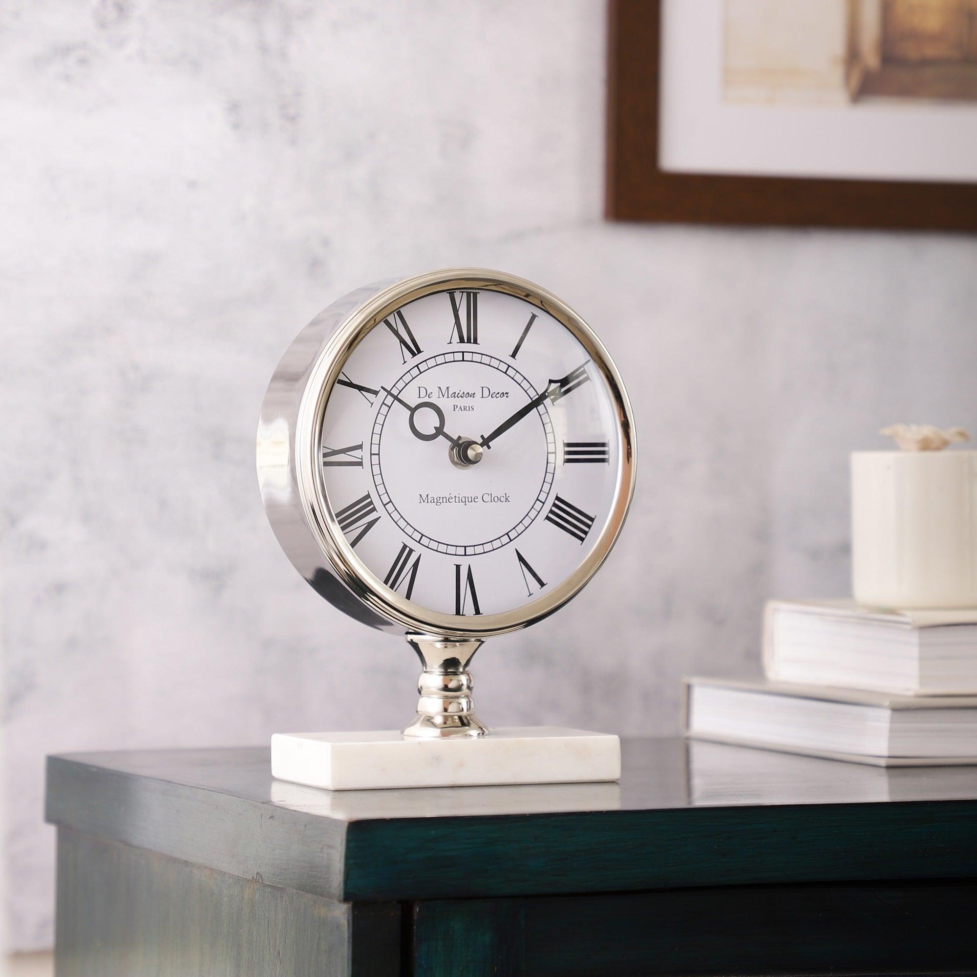 Seraphic Gold Marble Table Clock | Desk & Mantel Timepiece | Designer Office Desk Accessoried