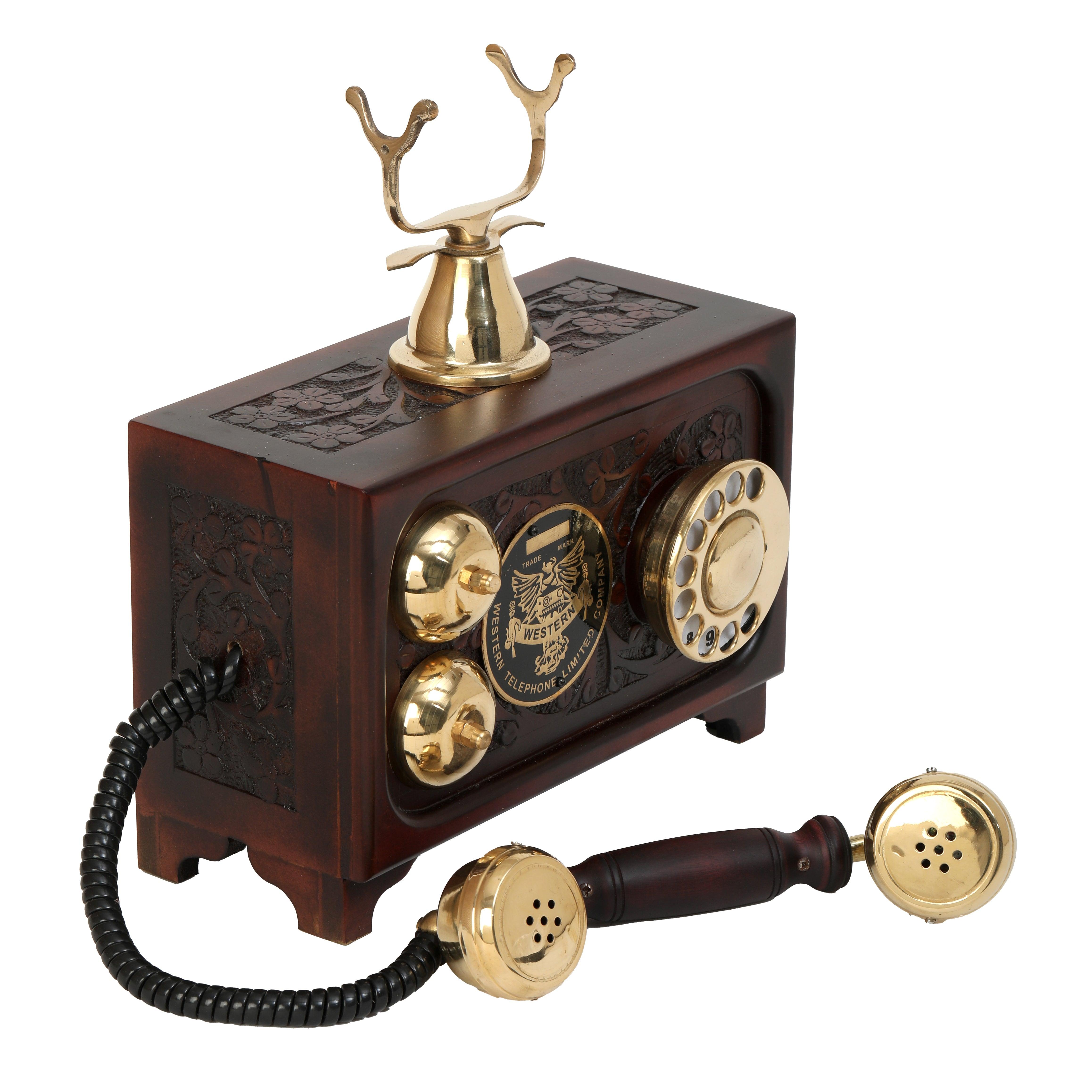 Decorative Maharaja Antique Telephone - Brass and Wood Replica