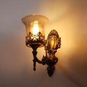 Antique Brass Wall Lamp Light in Champagne Glass Shade | E27 Wall Sconce