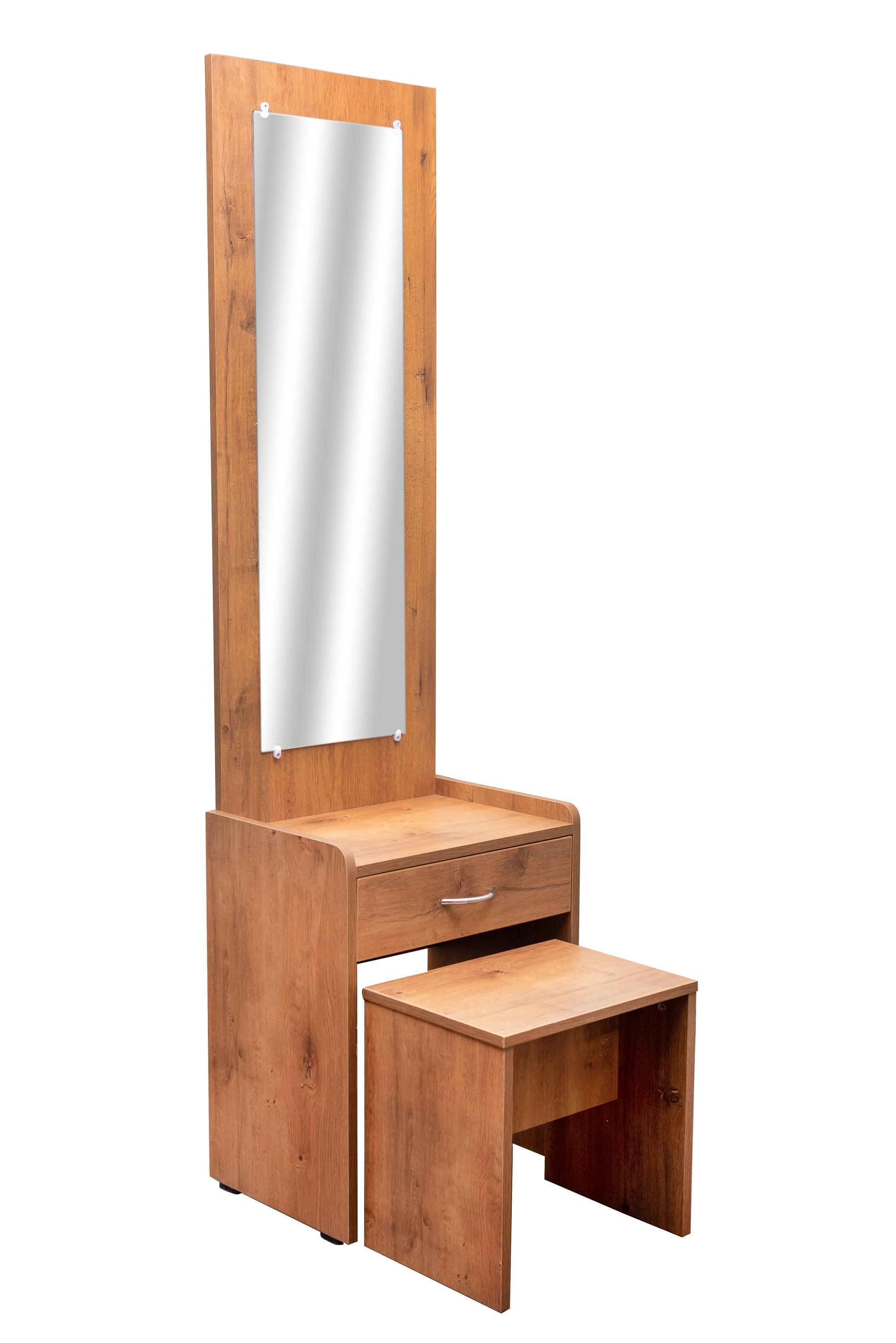 Minion Wooden Dressing Table with Mirror, Drawer & Stool | Modern Dressing Table with Storage