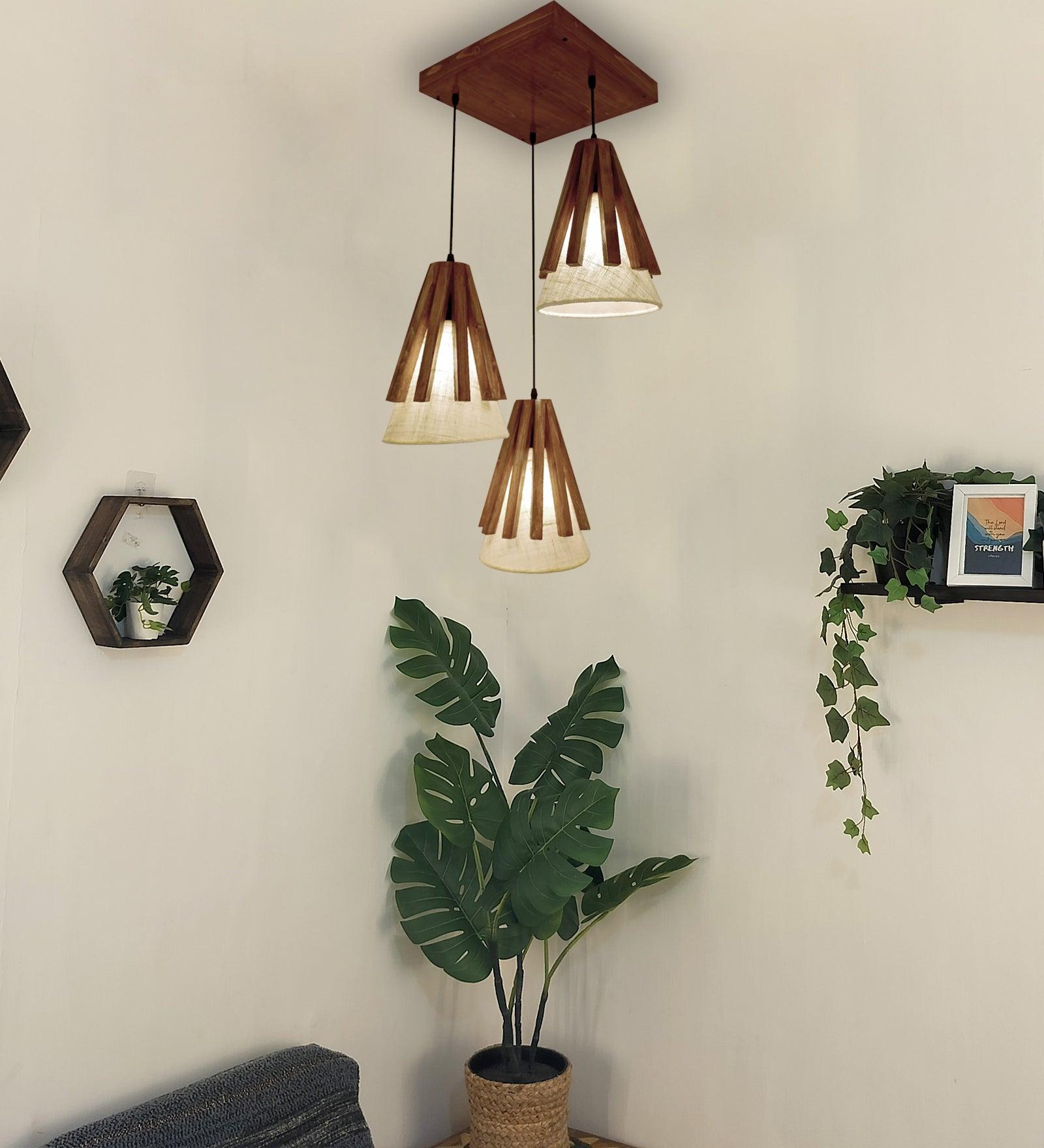 Flue Brown Wooden Cluster Hanging Lamp