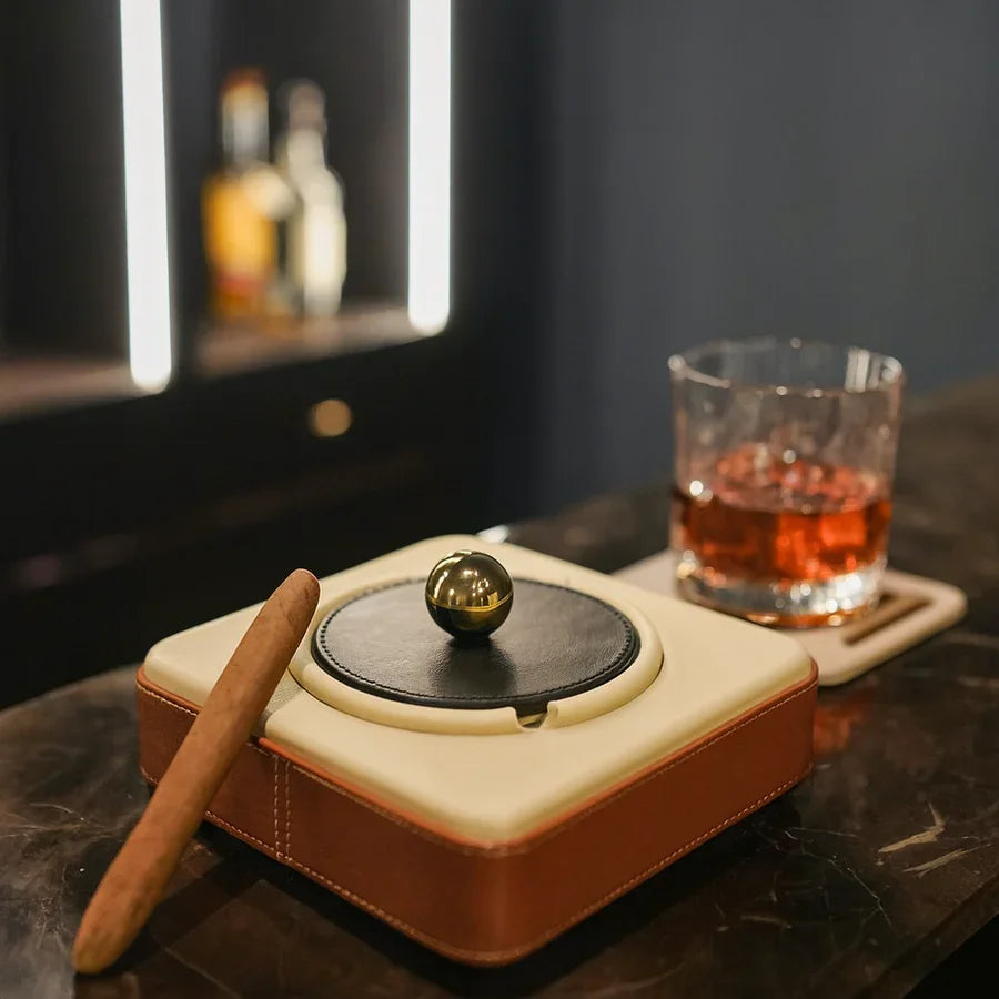 Leather Ash Tray | Beige, Brown, Black
