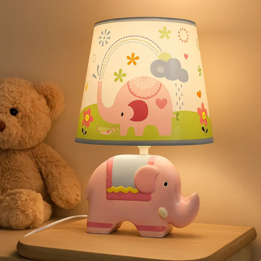 Adorable Elephant Kids Table Lamp – Ceramic Base with Printed Fabric Shade, 32 cm × 22 cm