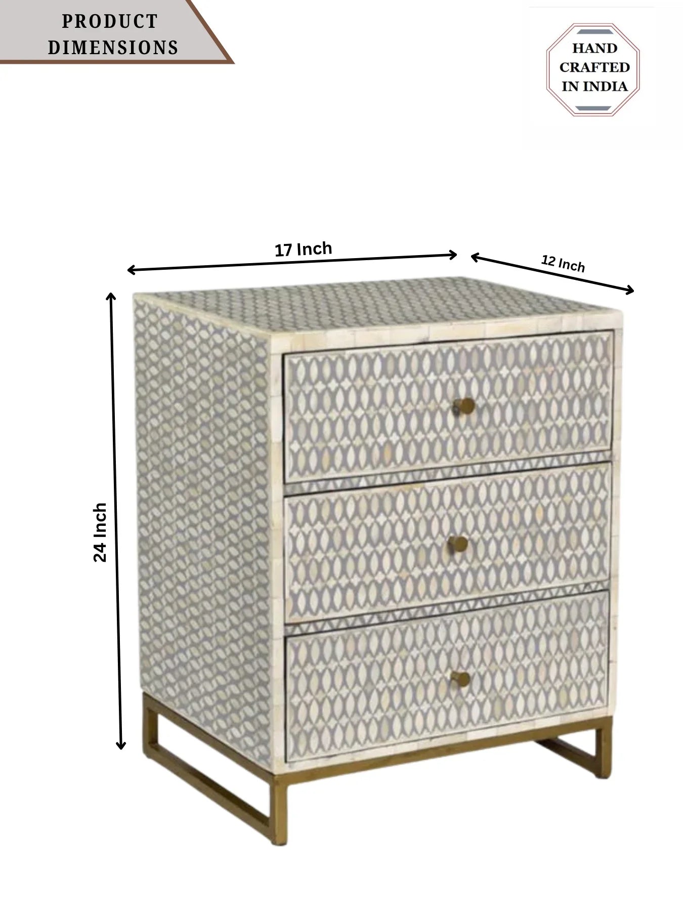 Inlay Bedside Table with Gold Legs -Targua