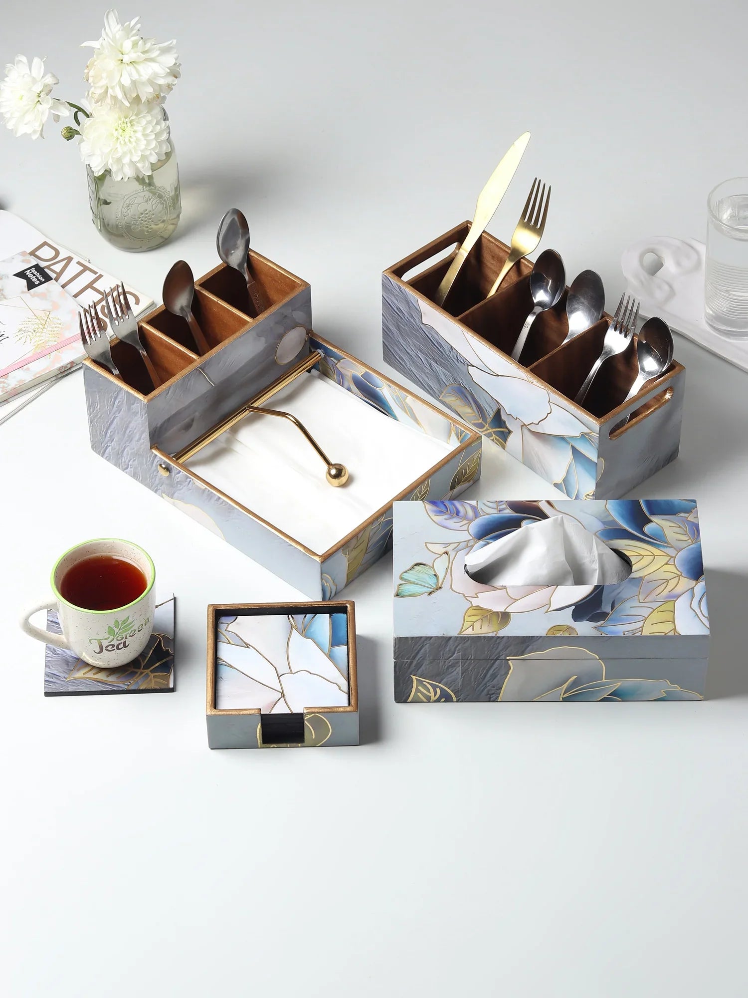 Azure Whisper Cutlery and Tissue Holder