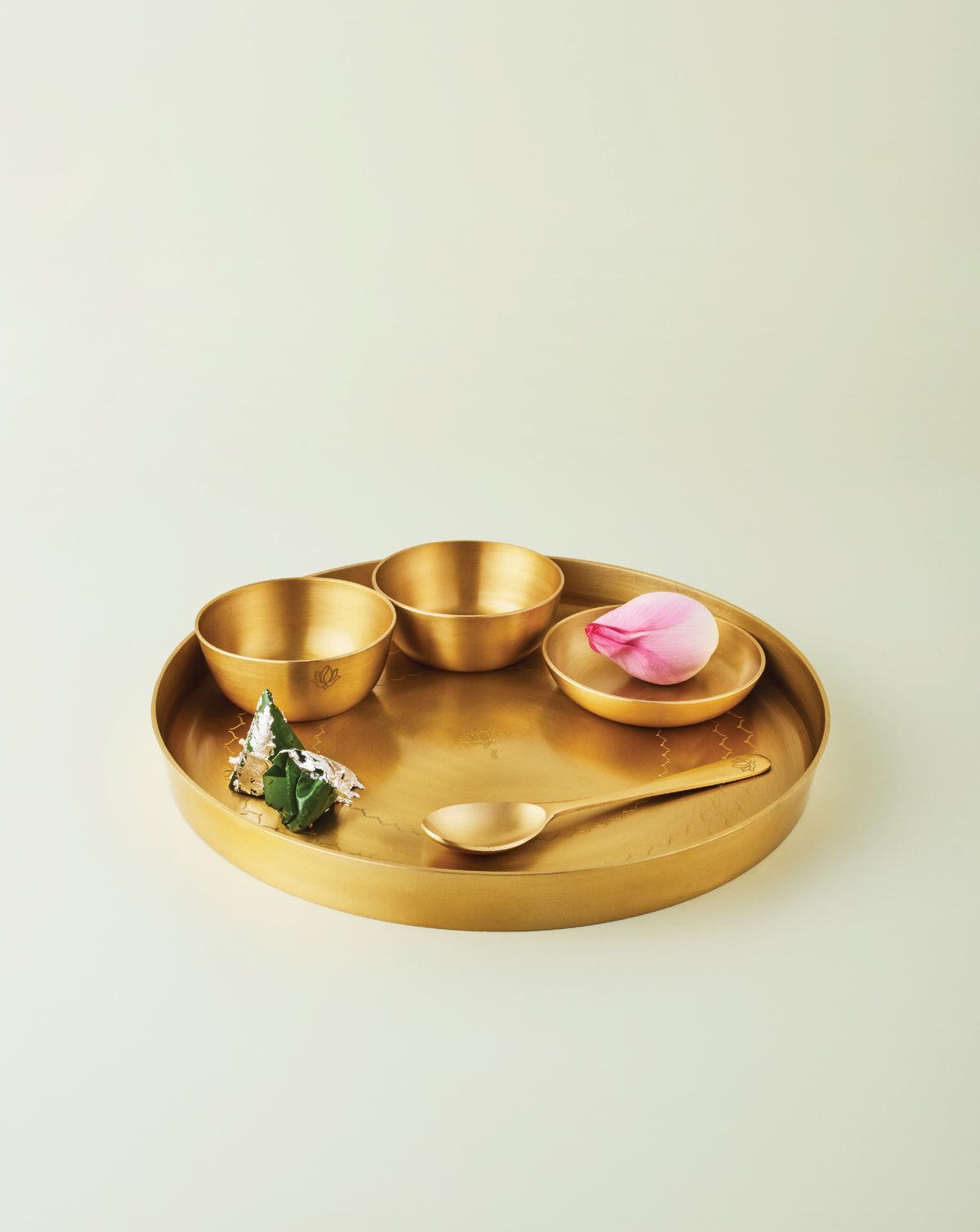 Bahaar Brass Thali Set | Traditional Brass Platter Set | Brass Dinner Set