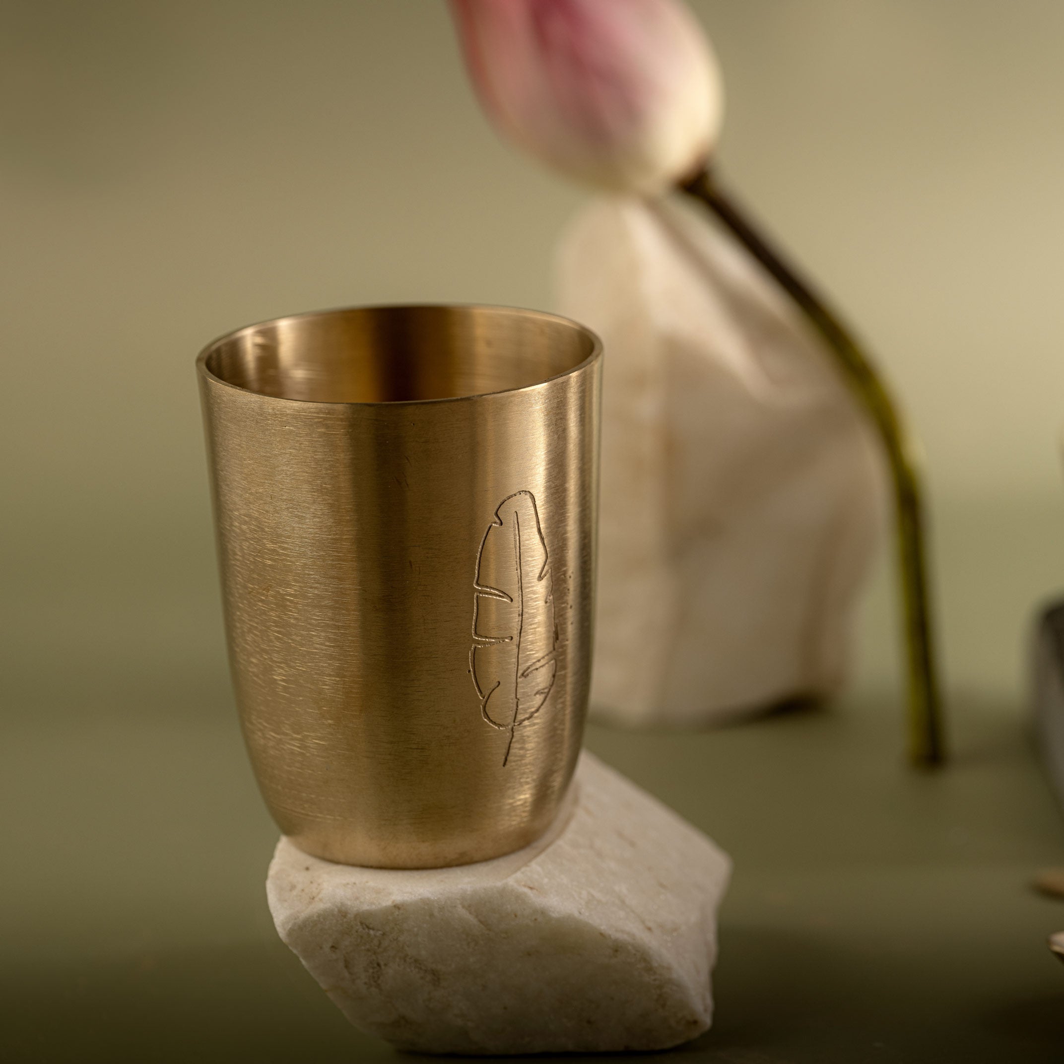 Manjari | Set of 5 | Brass Dinner Set With Leaf Motif