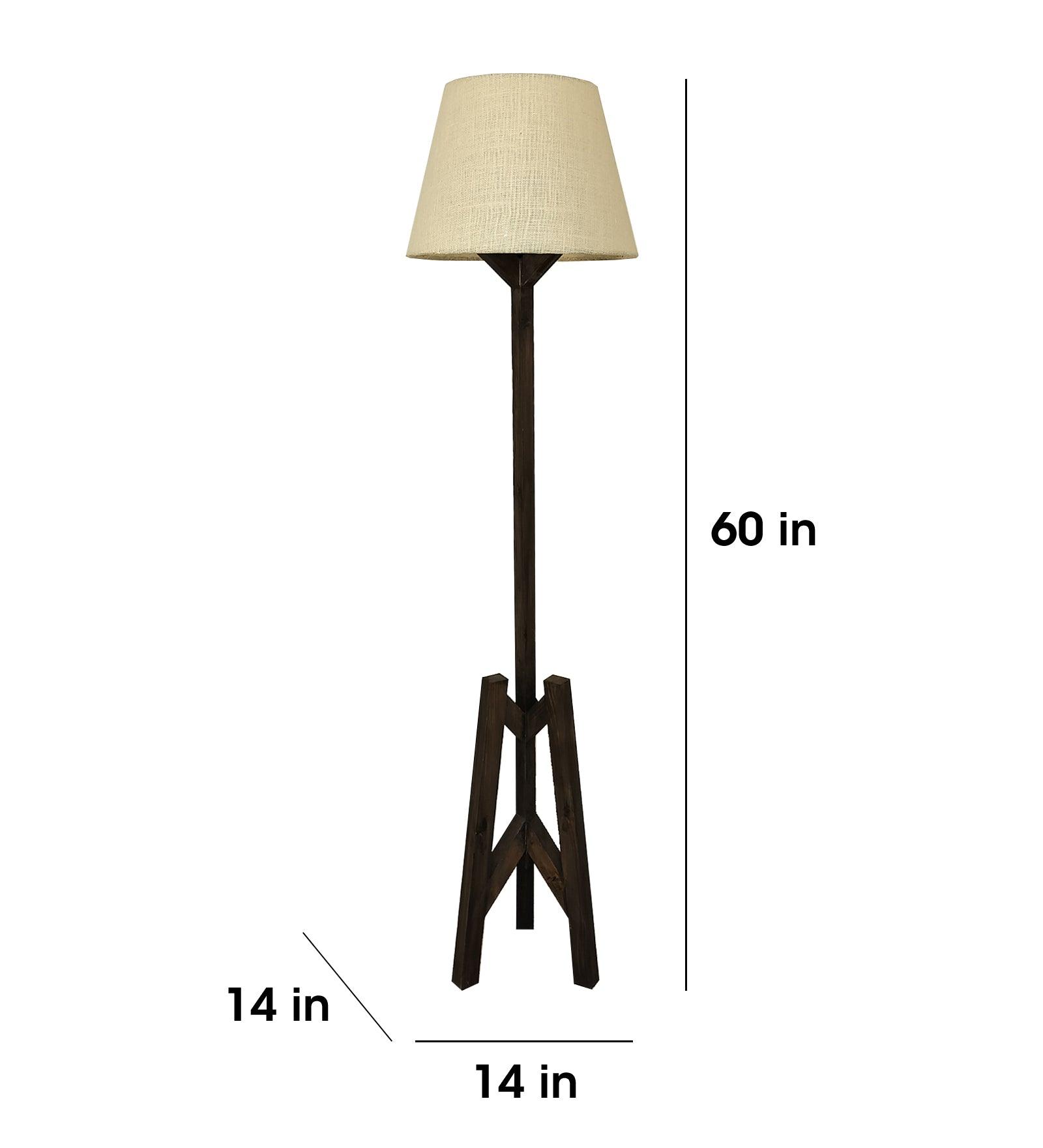 Troika Wooden Floor Lamp with Brown Base and Premium Beige Fabric Lampshade