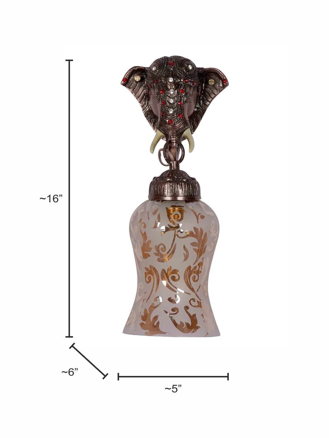 Rustic Cast Aluminium Bronze Elephant Wall Sconce with Amber Yellow Crackle Glass shade