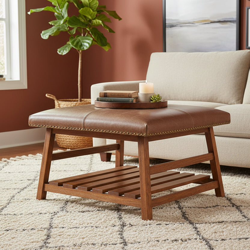 Buffalo Hide Square Foot Stool