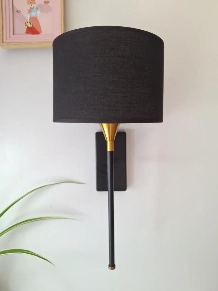 Drum Black Cotton Shade With Metal Base Plate Wall Light