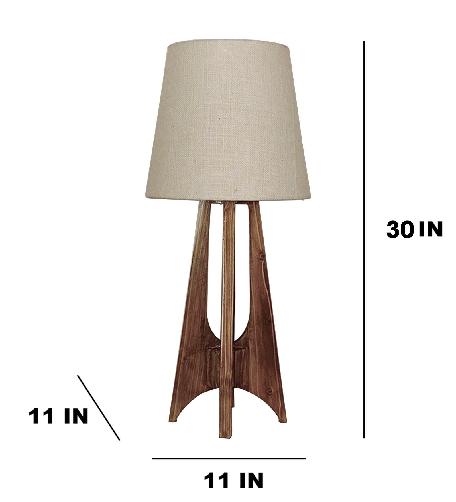 Laurent Brown Wooden Table Lamp with White Jute Lampshade