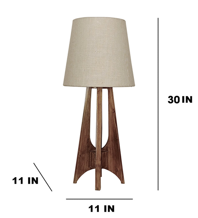 Laurent Brown Wooden Table Lamp with White Jute Lampshade