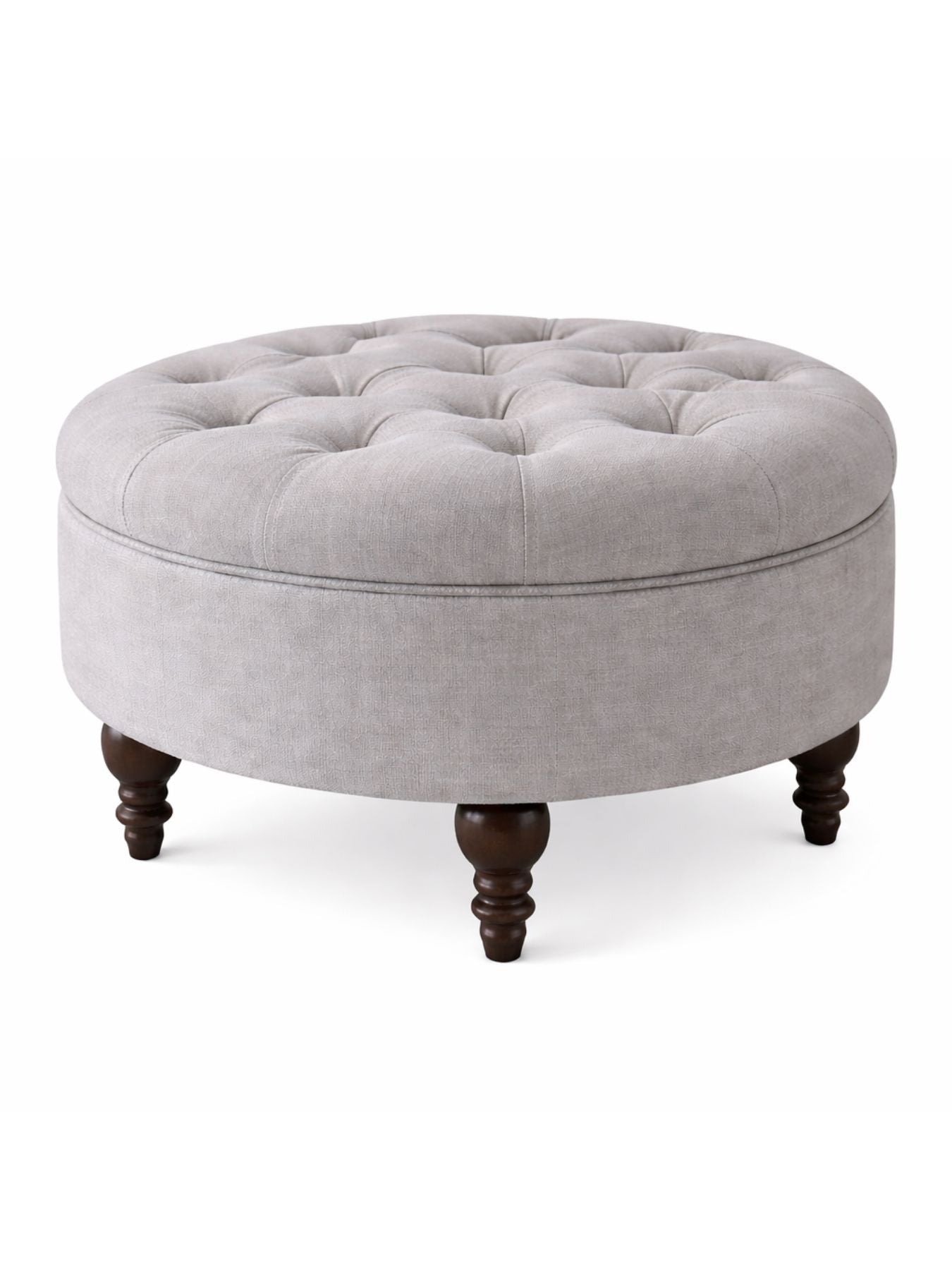 Classic Round Floral Ottoman – Soft Tufted Seat with Sagwan Wooden Base