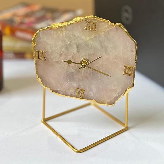 Rose Quartz Desktop Clock with Metal Stand Unique Style