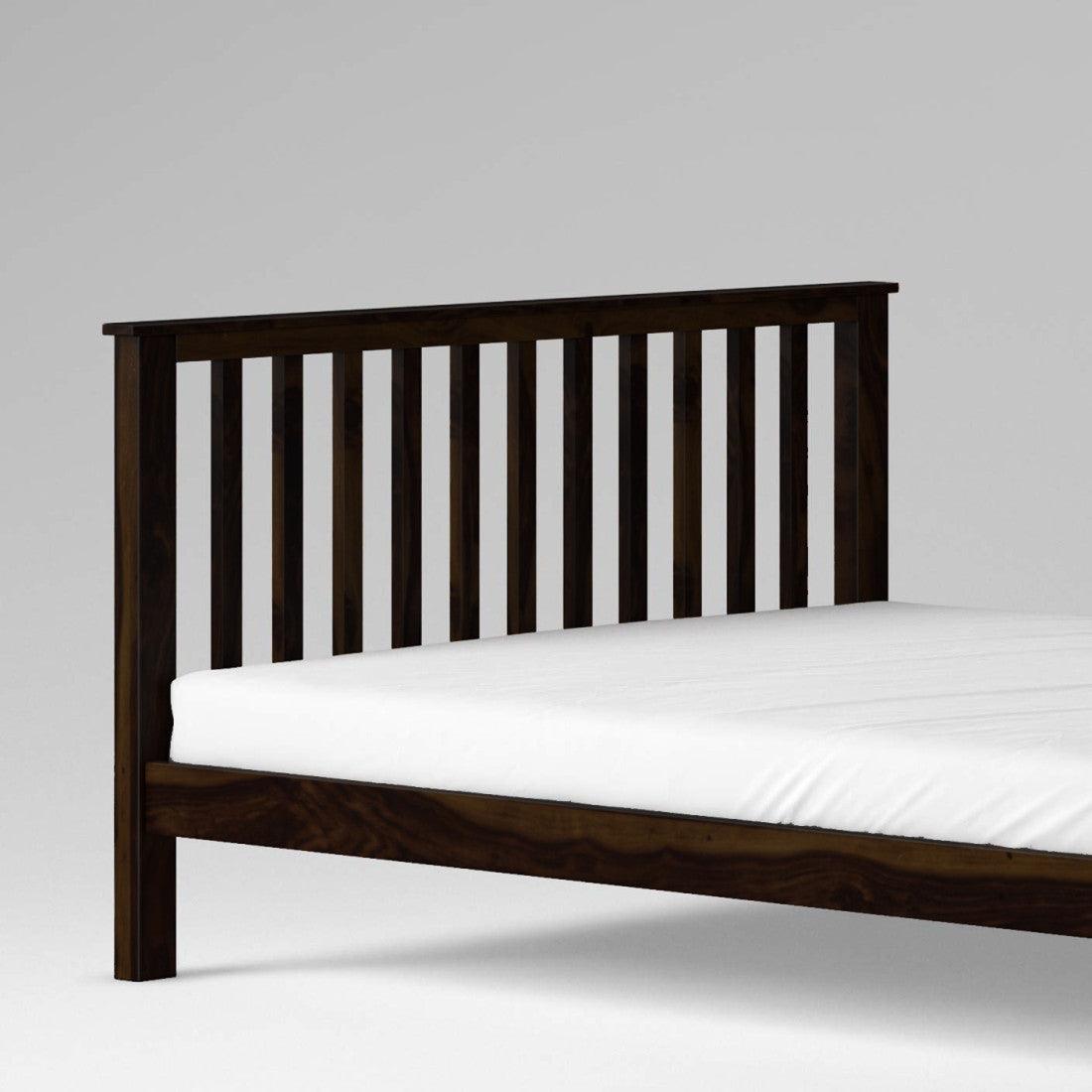 Sheesham Wood Queen Size Strip Design Bed | Honey & Walnut Finish Modern Non-Storage Bed