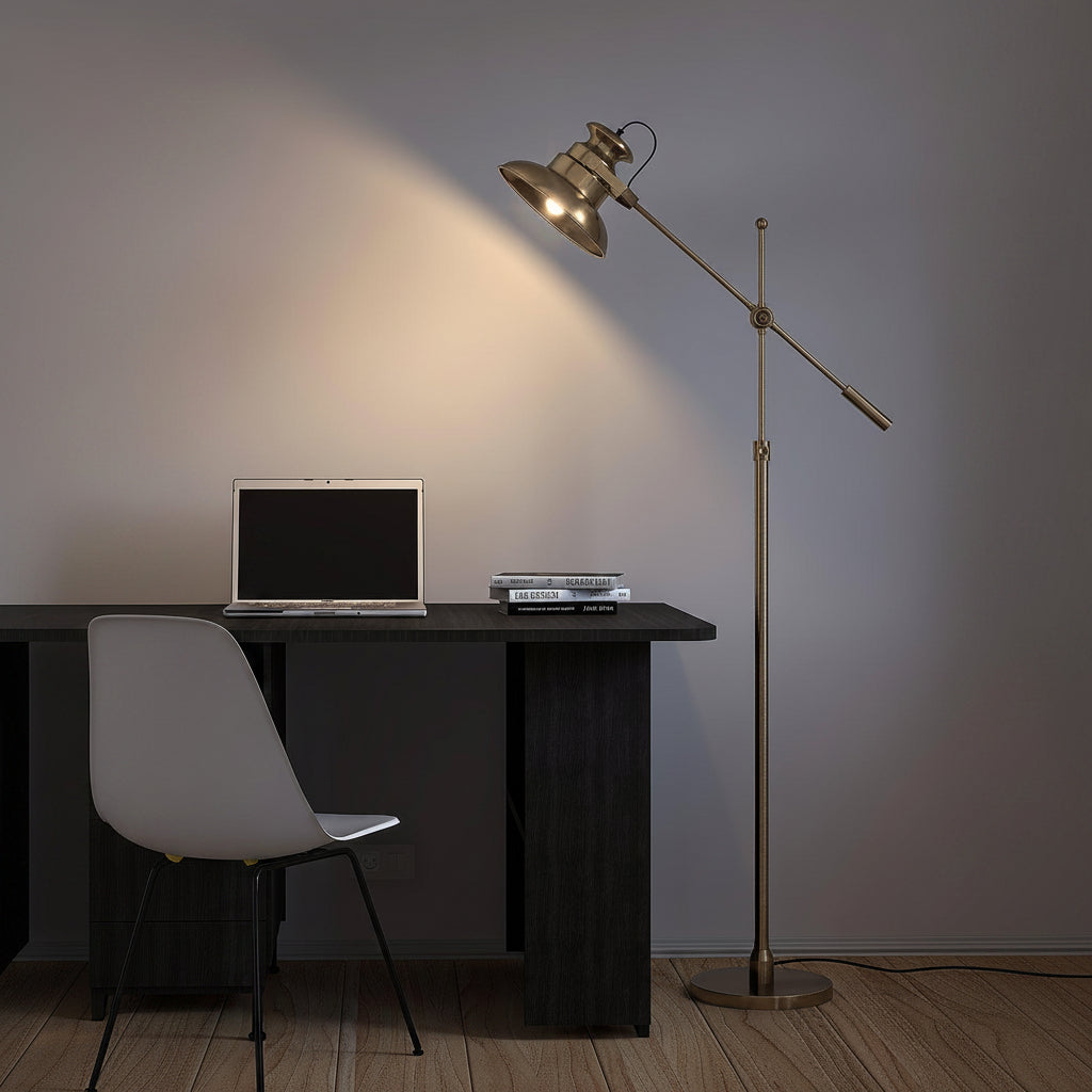 Modern Reading Task Floor Lamp Standing Focused Light Adjustable Height and Moveable Brass Antique finish