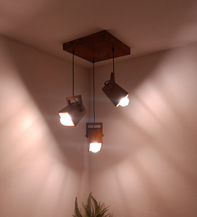 Focal Brown Wooden Cluster Hanging Light