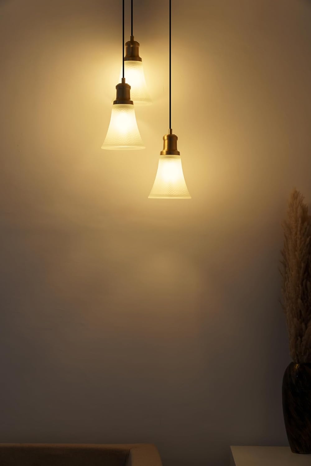 Triple Hanging Pendant Light Antique Brass Finish with Hammered Frost Glass for Living Room, Home Decoration