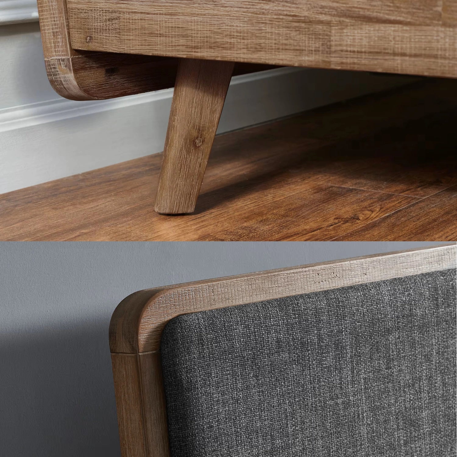 Sej Solid Teak Wood And Fabric Upholstery King Size Bed