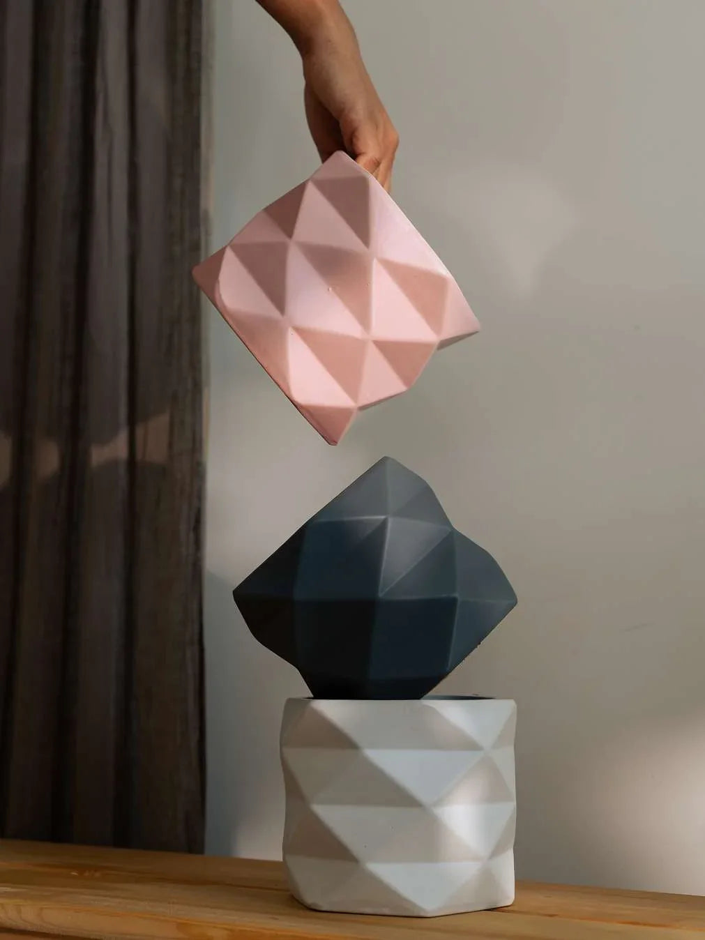 Diamond Ceramic Planter | Modern Indoor Plant Pot with Drainage Hole