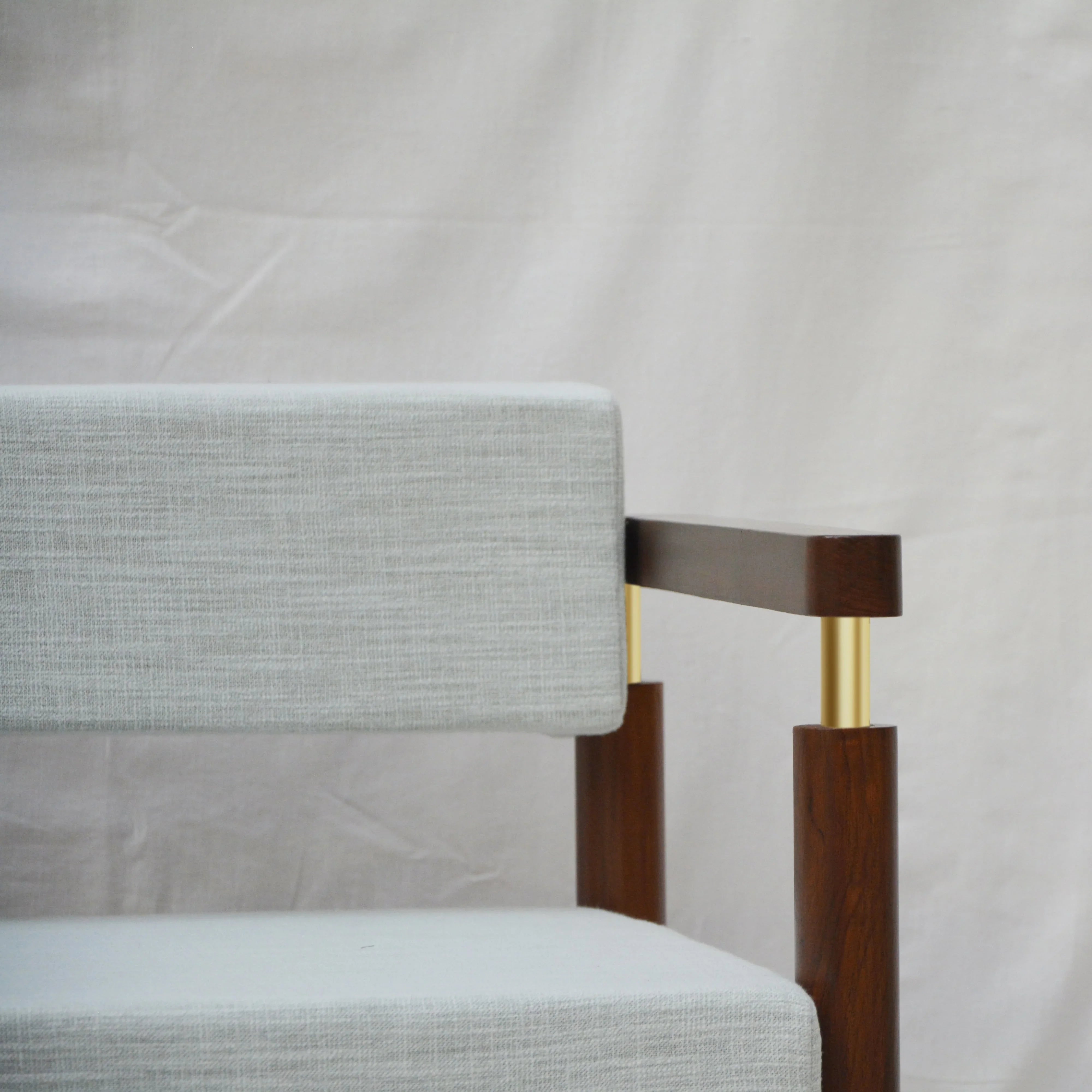 Loaf Solid Wood Arm Chair | Designer Lounge Chair with Brass Accents for Living & Dining Room