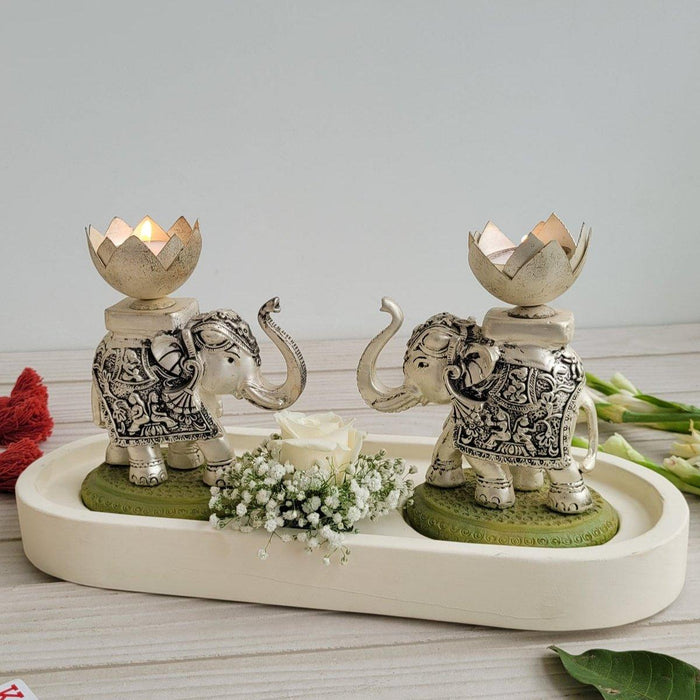 Duo Silver Elephant Candle Platter