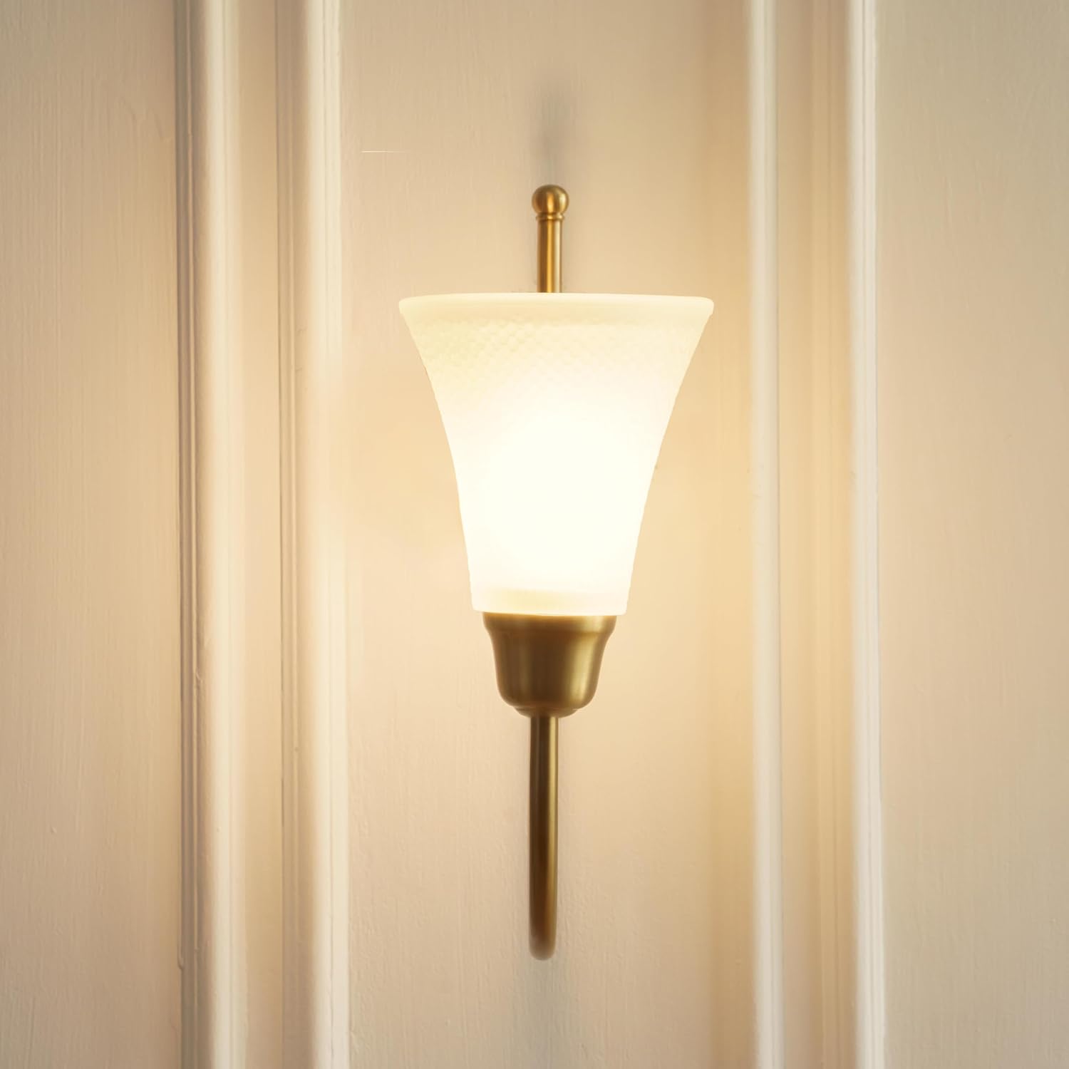 Hockey Wall Lamp Antique Brass Finish with Frosted Hammered Glass Shade for Living Room, Bedroom, and Home Decoration