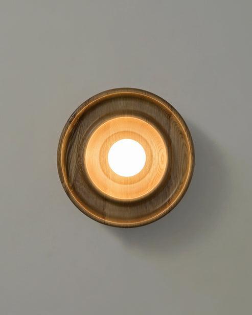 Handcrafted Discus Teak Wood Wall Light | Warm LED Accent Lighting