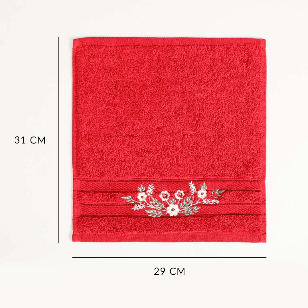 Aracelli Embroidered Maroon Face Towel Set Of 4