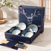 250ml Ceramic Bowl Set of 4 with 8 Chopsticks | 11.3 cm Snack & Rice Bowls | Microwave & Dishwasher Safe | BPA & Lead-Free | Ideal for Dal, Fruits, Salad & Serving