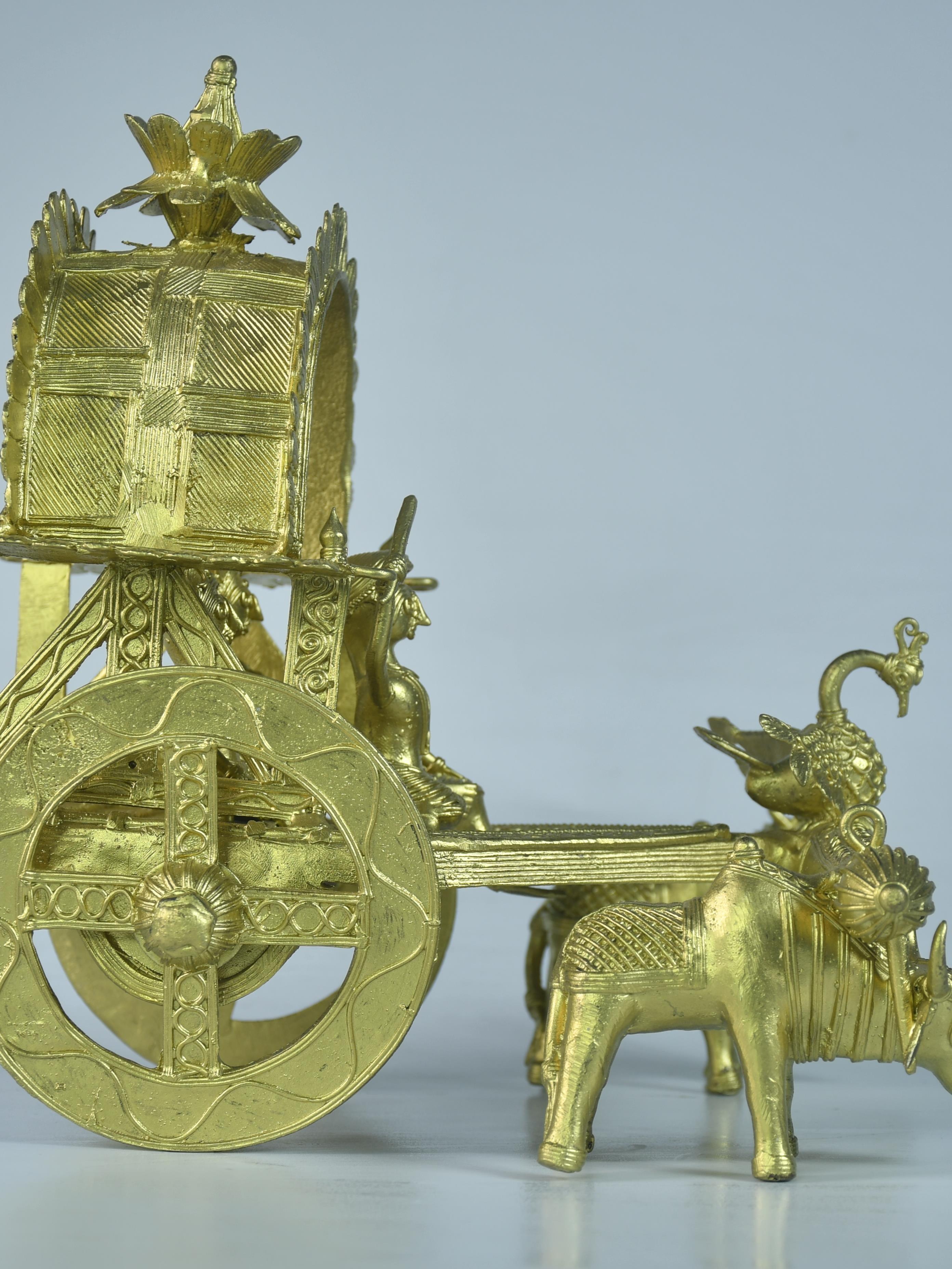 Large Dhokra Craft - Cow Cart Brass Decor